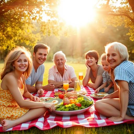 Een levendige foto van een familie picknick in de zomerzon.