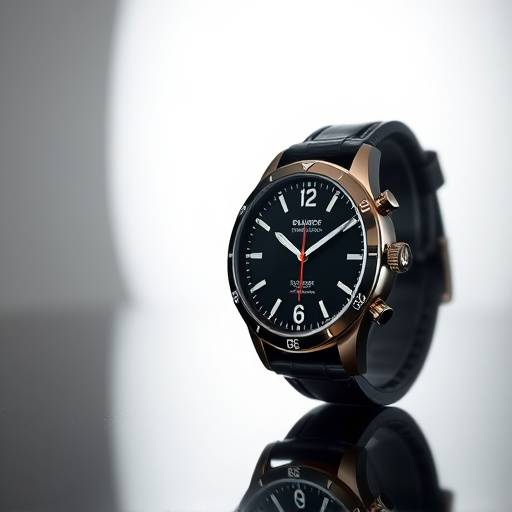 Een product van een high-end horlogemerk, gefotografeerd met strakke lijnen en reflecties.