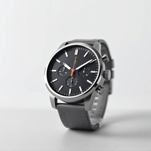 Een strakke productfoto van een modern horloge op een minimalistische achtergrond.